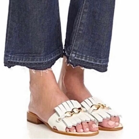 Kate Spade Brie White Leather Fringe Slide Sandal Size 7 - Picture 1 of 12